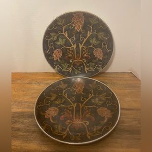 2 Vintage Oriental Accent Decorative Plates  Blue, Gold, Floral, 10"